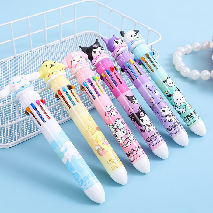 Wholesale Cartoon Multicolor Plastic Ten Color Ballpoint Pen JDC-PN-KuBei005