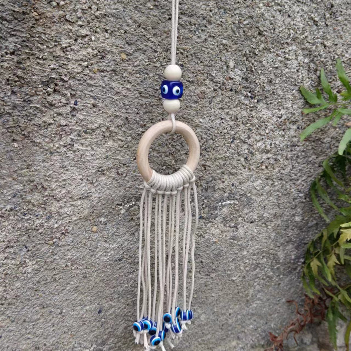 Wholesale Handmade cotton rope, wooden ring, blue eye pendant, devil's eye pendant, car interior pendant, car hook weaving
