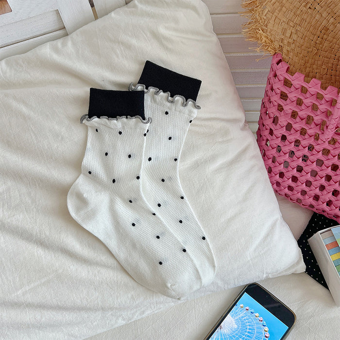 Wholesale Sweet and fashionable rolled edge polka dot combed cotton pile socks