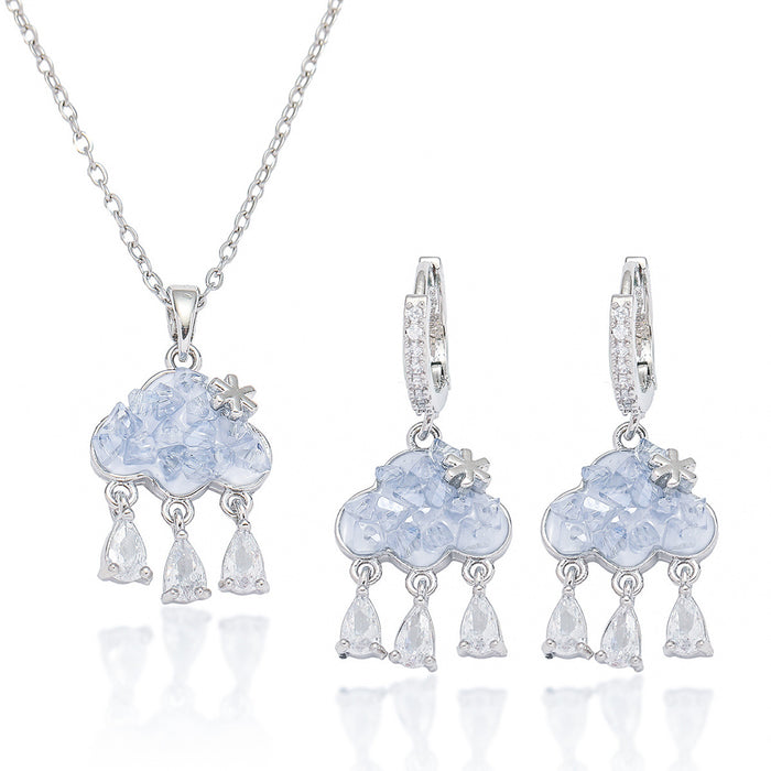 Wholesale Necklace tassel zircon temperament earring set, niche design necklace