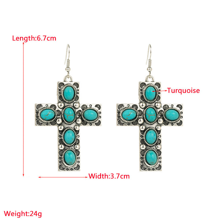 Wholesale Alloy-set turquoise cross Statement Earrings