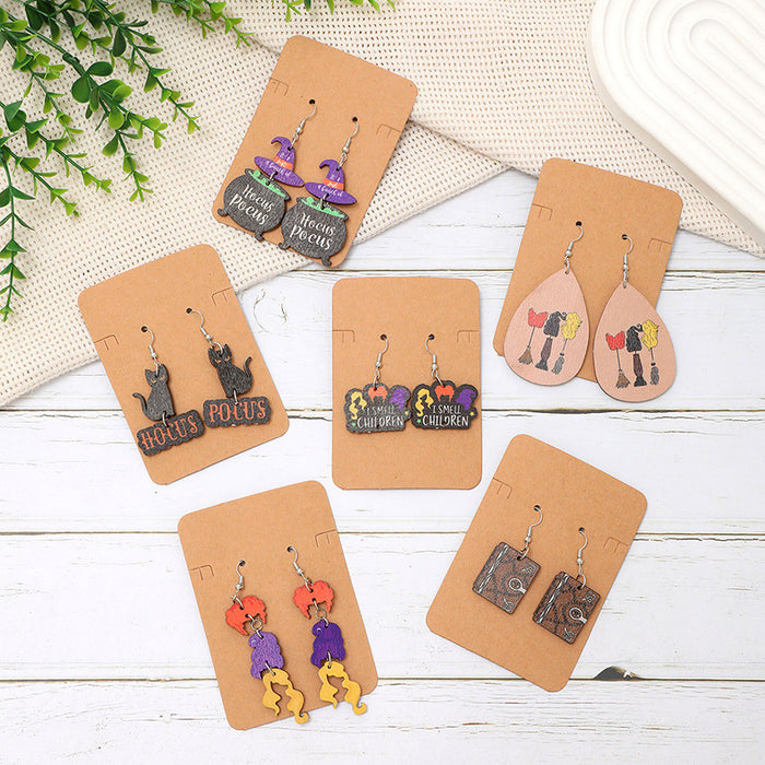 Wholesale  Party Hat Cat Letter Wooden Earrings Party Music Festival Drop Earrings