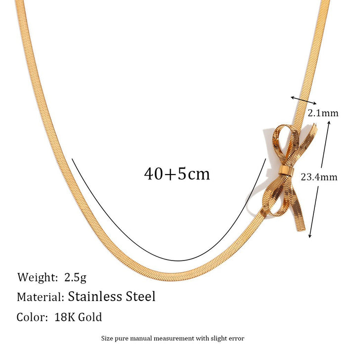 Wholesale simple elegant retro necklace stainless steel 18K gold plated side bow knife chain necklace for women