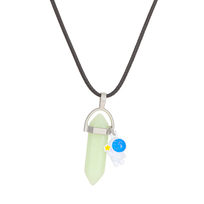 Wholesale Luminous hexagonal pillar pendant, astronaut heart magnetic buckle leather rope, star picking necklace