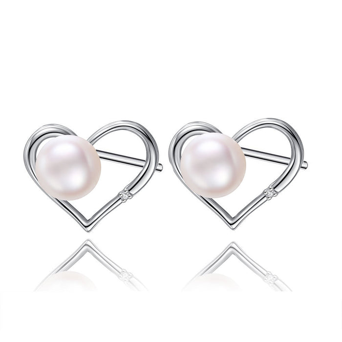 Wholesale Pearl Love Copper Stud Earrings JDC-ES-Mimeng051