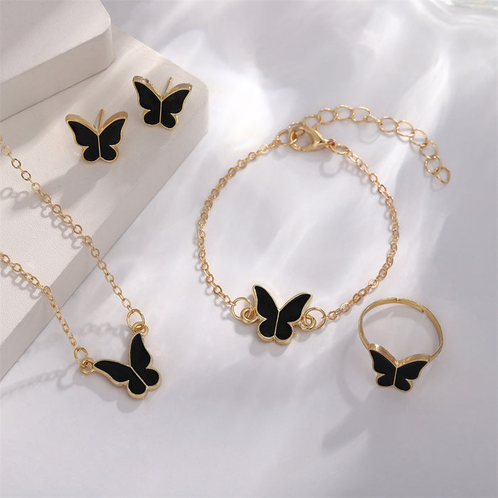 Wholesale Four-piece Set Jewelry Women' s Butterfly Necklace Bracelet Earrings Ring