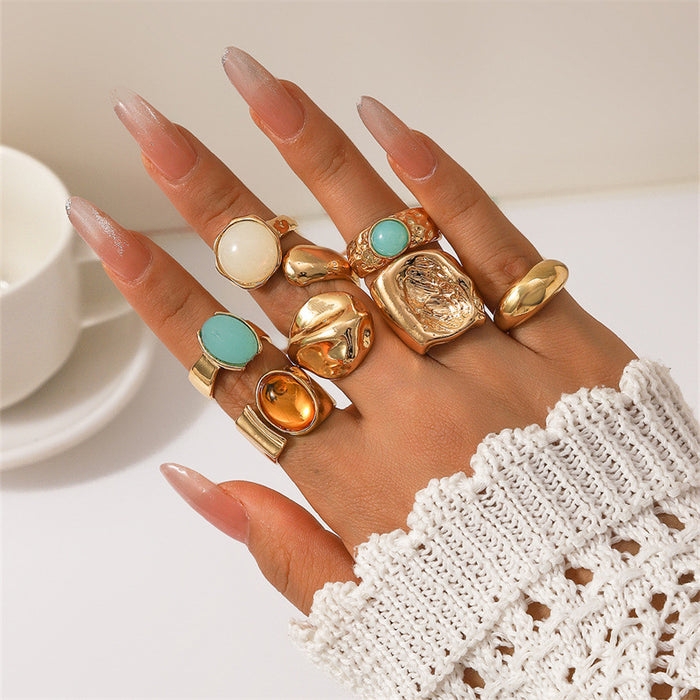 Wholesale Zinc Alloy Geometric Open Design 7 Ring Set Women' s Jewelry Accessory MOQ≥2