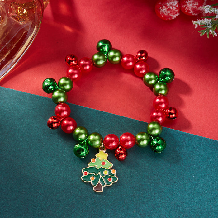Wholesale Christmas Beaded Bracelet Tree Elk Pendant Zinc Alloy Elastic Jewelry Accessory for Party
