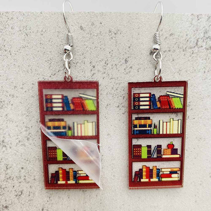 Wholesale Acrylic Teacher' s Day Earrings Rabbit Cat Love Cloud Bookshelf Earrings for Book Lovers