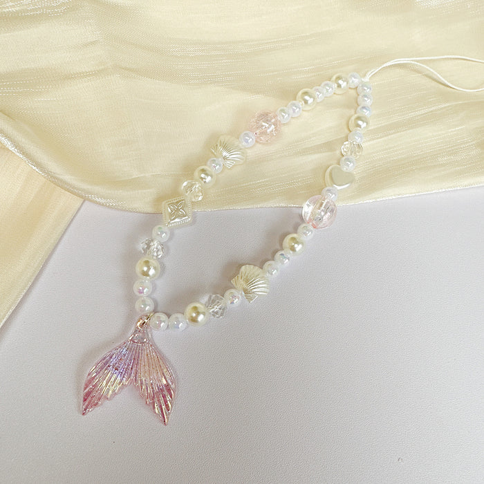 Wholesale mermaid tail pearl mobile phone lanyard mobile phone chain