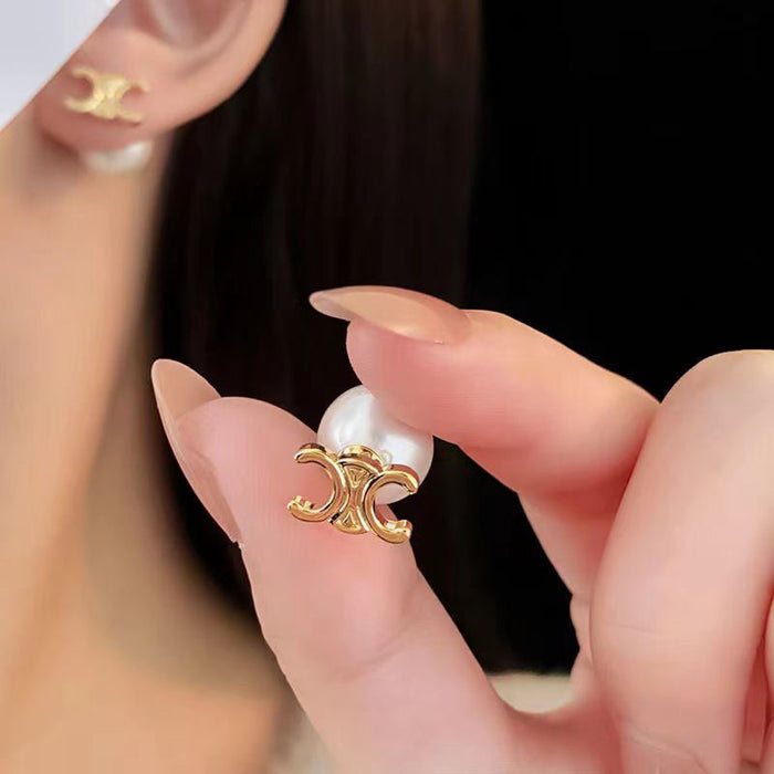 Wholesale Letter Pearl One-piece Alloy Stud Earrings JDC-ES-YuHang004