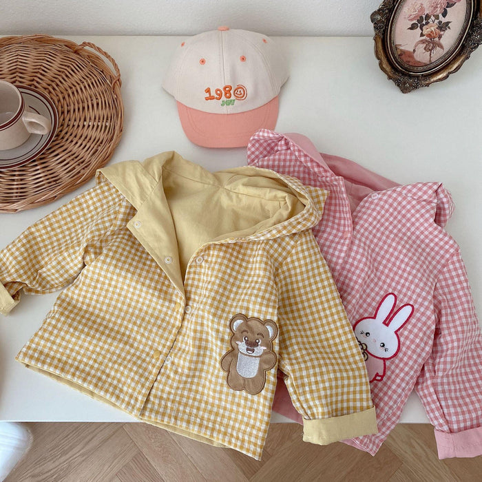 Wholesale Children's Double-sided Outerwear 0-5 Years Old Autumn Girls' Stylish Teddy Bear Hooded Jacket Boys' Checkered Top JDC-BC-XZXY004