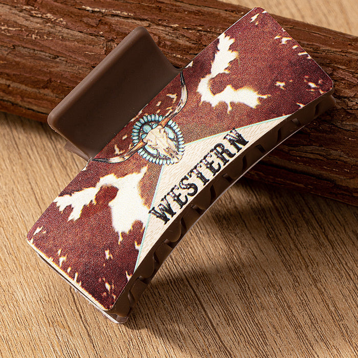 Wholesale leather western cow head printing turquoise hair claw hair clip hair accessories gift