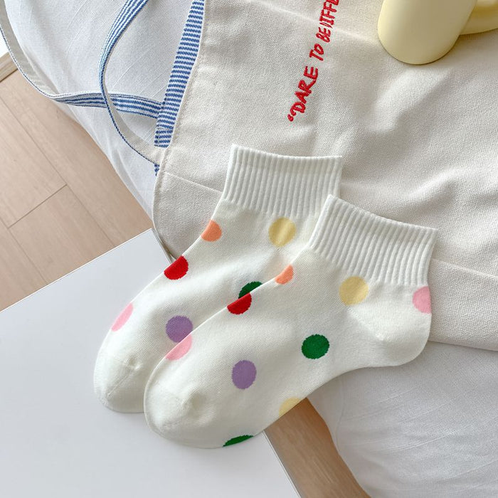 Wholesale Colorful polka dot cute short tube cotton boat socks cute cartoon boneless