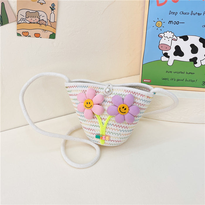Wholesale Straw Bag  Children's Bag Three-dimensional Flower Crossbody Bag Straw Bag Women's Coin Purse