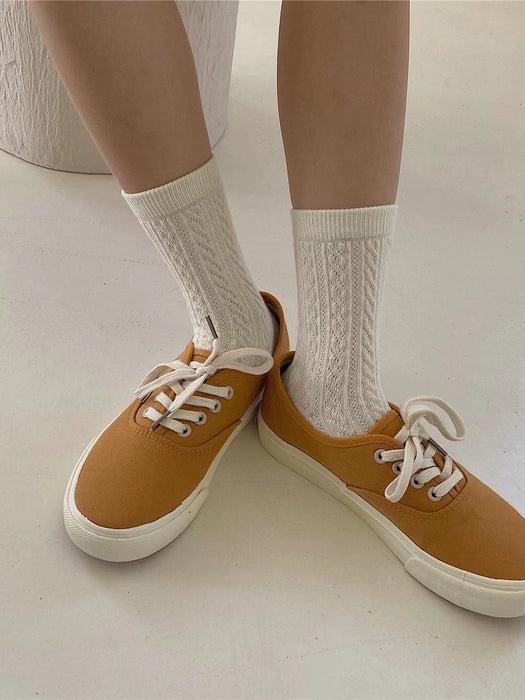 Wholesale Versatile thin strip pile socks, basic solid color mid tube socks