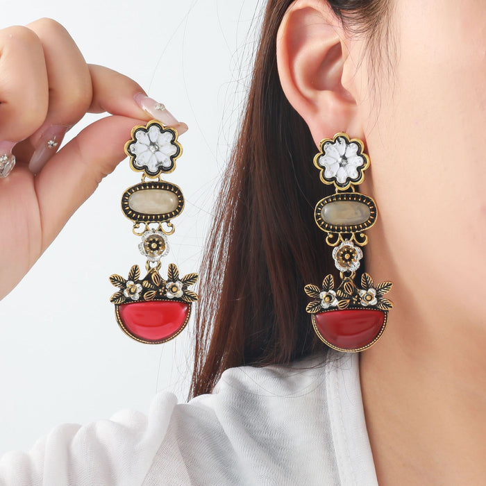 Wholesale Petal multi-layer pendant earrings gold and silver color matching Bohemian style earrings