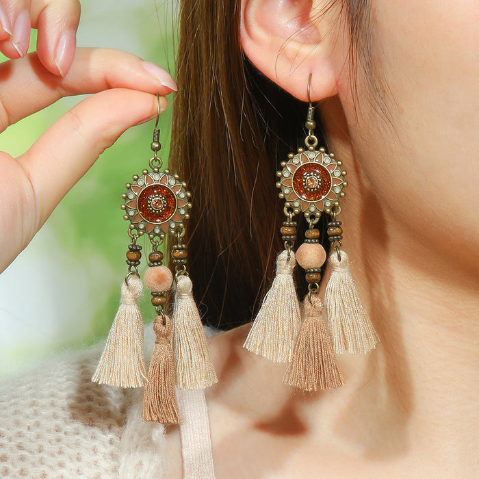 Wholesale Bohemian Retro Tassel Earrings Ethnic Style Zinc Alloy Gift MOQ≥2