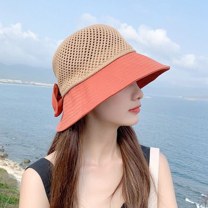 Wholesale Mesh Woven Bucket Hat Bow Sun Hat JDC-HT-PX004