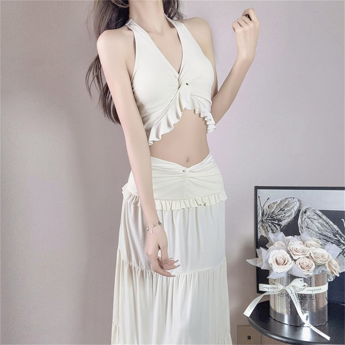 Wholesale New high-end neck hanging split long skirt beach vacation bikini three piece set