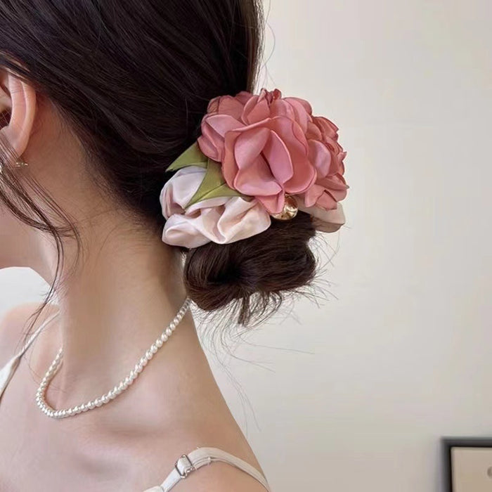 Wholesale rose flower large intestine hair ring hair rope girls elegant temperament rubber band women hair rope