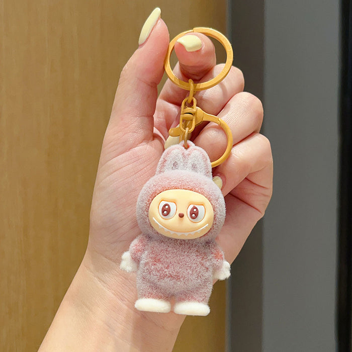 Wholesale Flocked cartoon keychain,  cute 3D figurine,  backpack accessory