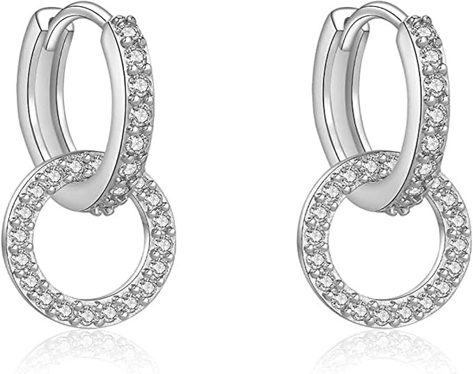 Wholesale Fashion, personality, trend, simple zircon double ring design earrings, niche, high-end accessories wholesale