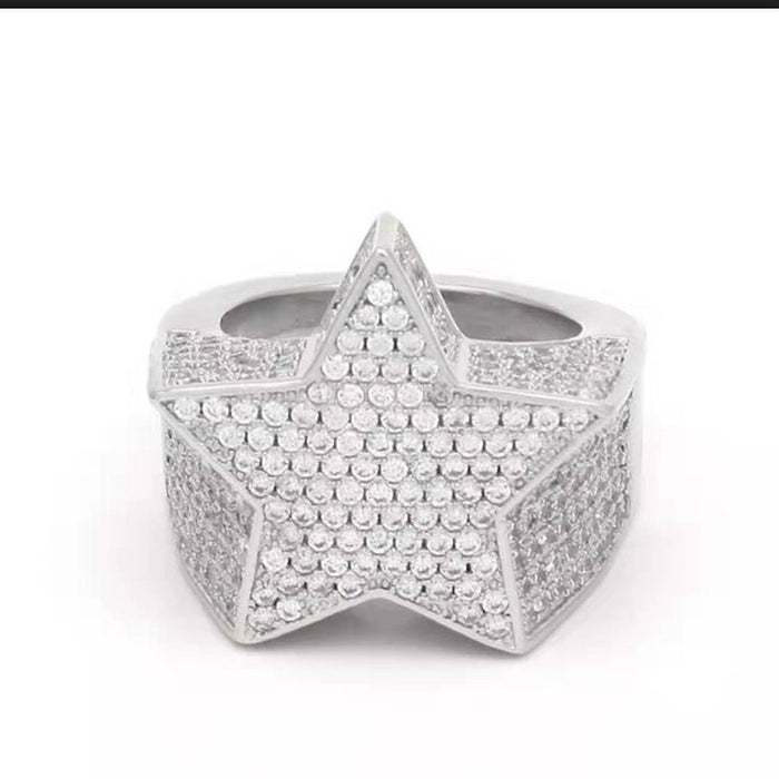 Wholesale Full diamond zircon pentagram ring