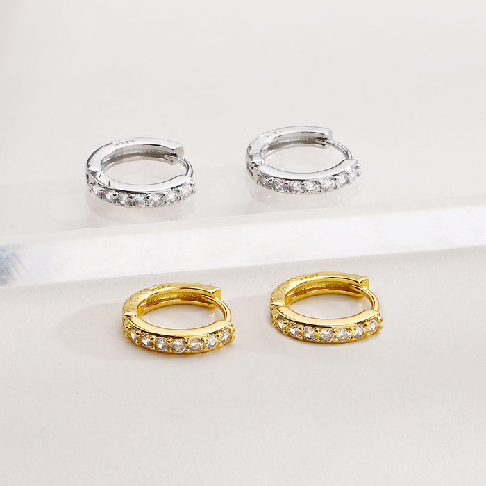 Wholesale Silver plated zircon earrings with diamond studded rings and earrings