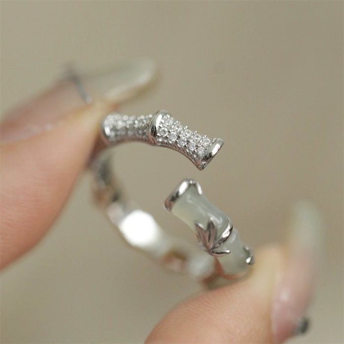 Wholesale S925 Sterling Silver Diamond Bamboo Ring Women's Exquisite Antique Ring