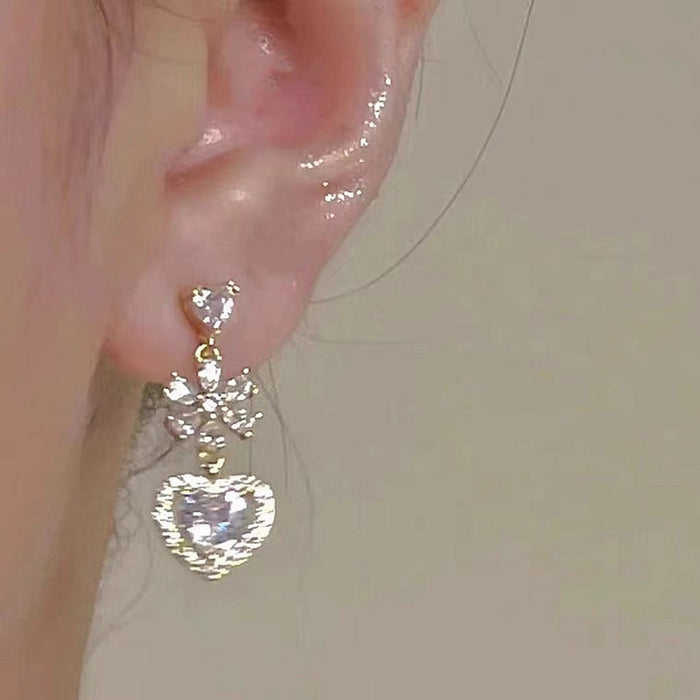 Wholesale Love flower diamond earrings female super flash