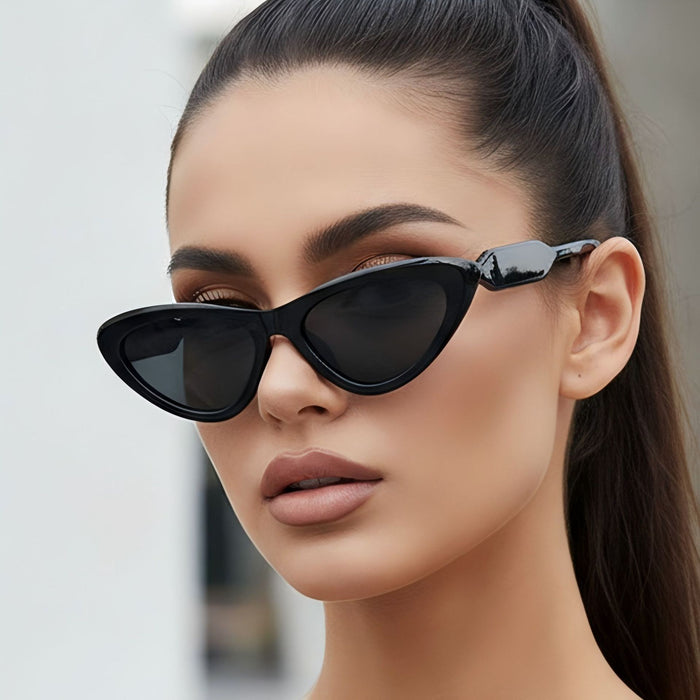 Wholesale Retro Cat Eye Sunglasses Small Frame Black Gray Lens UV400 Fashion Accessory