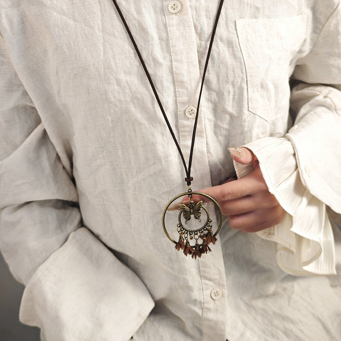 Wholesale Retro Bohemian Ethnic Style Leaf Long Cut Out Geometric Clavicle Chain Zen Style Versatile Personalized Sweater Chain