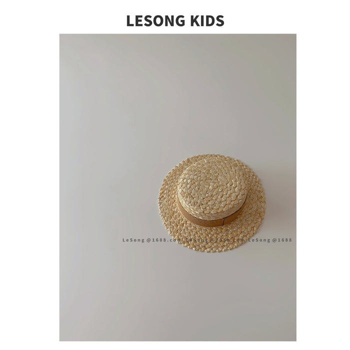 Wholesale Children's Straw Hat Sun Hat Sunscreen Hat Flat Top Hat Fisherman Hat