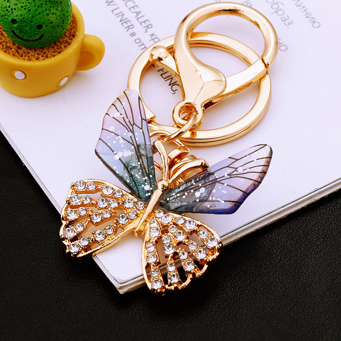 Wholesale New Diamond encrusted Butterfly Car Keychain Metal Cute Women's Bag Pendant Keychain