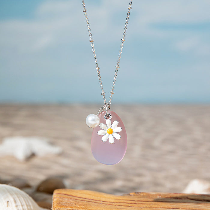 Wholesale Zinc alloy starfish and seashell pendant necklace with glass chain