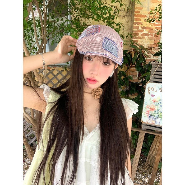 Wholesale Casual versatile forward hat, vintage vintage vintage hat, personalized plaid patchwork beret