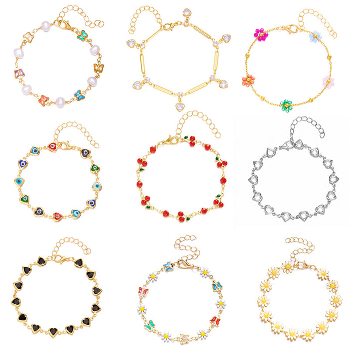Wholesale Colored diamond heart-shaped chain bracelet