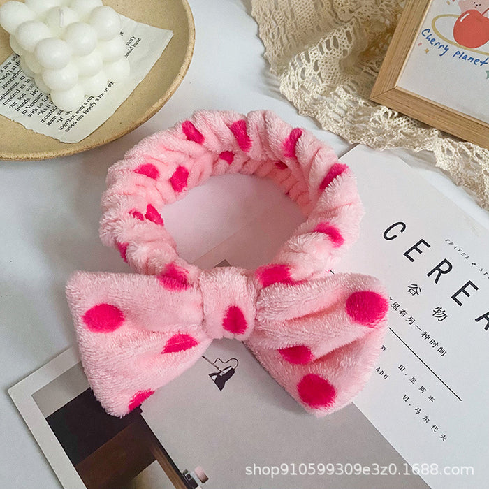 Wholesale Leopard Print Polka Dot Striped Bow Headband Women' s Face Wash Sports Headband Coral Velvet Hair Accessories