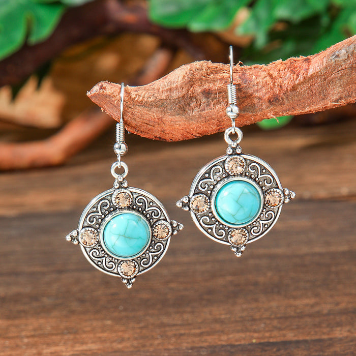 Wholesale Bohemian Turquoise Tassel Earrings Geometric Alloy Vintage Jewelry Accessory MOQ≥2