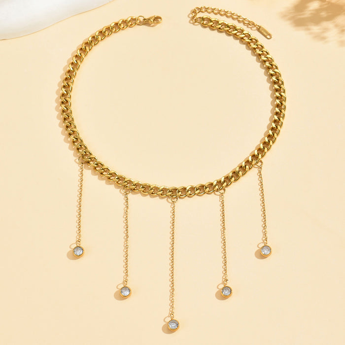 Wholesale Fashionable, trendy, minimalist design, pearl zircon pendant, versatile tassel necklace, small accessory