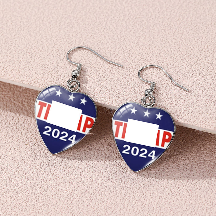 Wholesale American Independence Day Love Stainless Steel Ear Hook Earrings JDC-ES-KaLu009