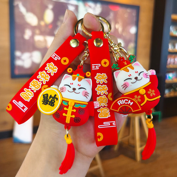 Wholesale Cartoon Fortune Cat 3D Doll Rubber Keychain JDC-KC-Tingm035