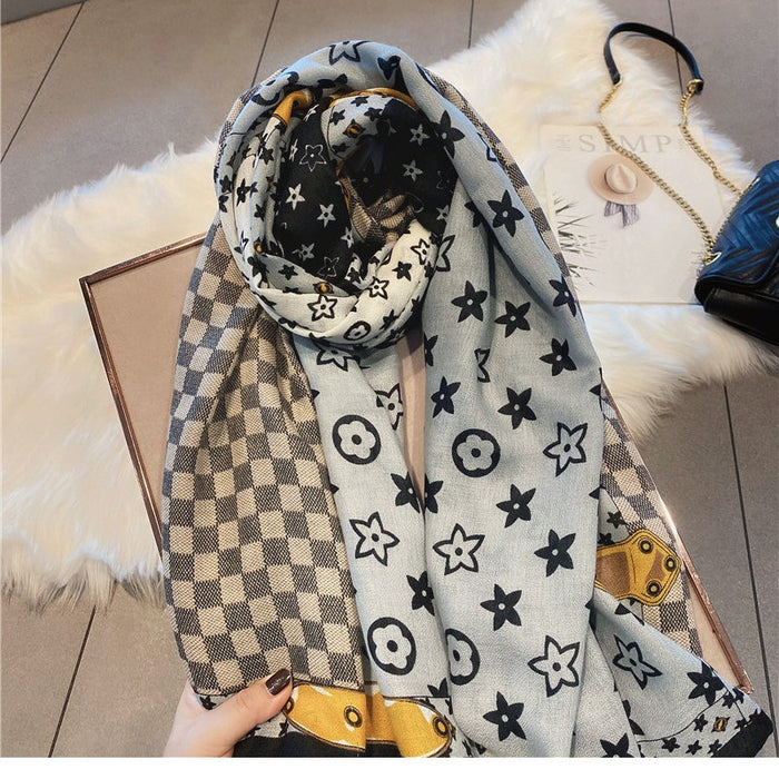 Wholesale Star Grid Scarf for Women's Winter Luxury Scarf with Versatile Temperament and Checkered Grid Shawl JDC-SF-MC003