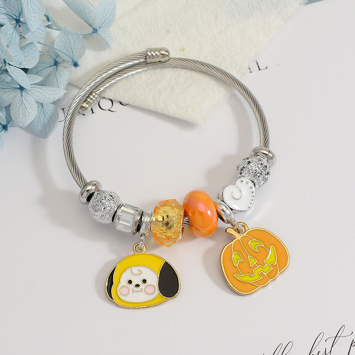 Wholesale Cartoon Pumpkin Pendant Stainless Steel Bracelet Fashion Jewelry Accessory MOQ≥2