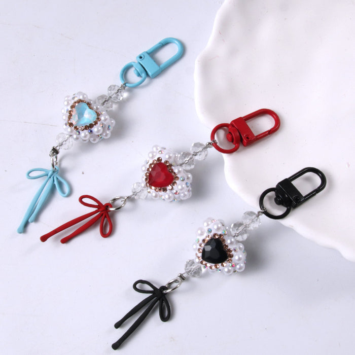 Wholesale Pearl Diamond Bow Mobile Phone Chain Keychain Bag Pendant Accessories