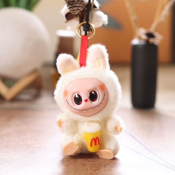 Wholesale Cute vinyl French fries hamburger rabbit pendant plush toy doll bunny bag pendant keychain