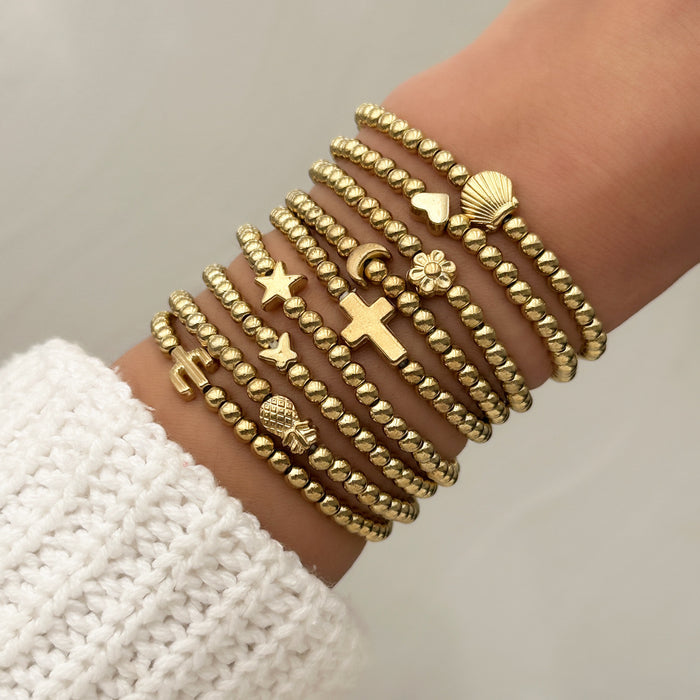 Wholesale Fashionable and minimalist bead string personalized cross flower gold bean bracelet