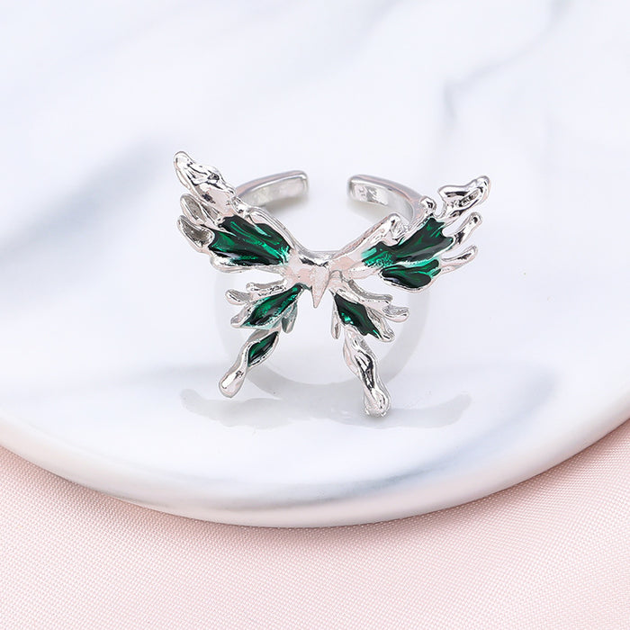 Wholesale Butterfly Drip Oil Ring Light Luxury Fashion Retro Unique Versatile Open End Ring