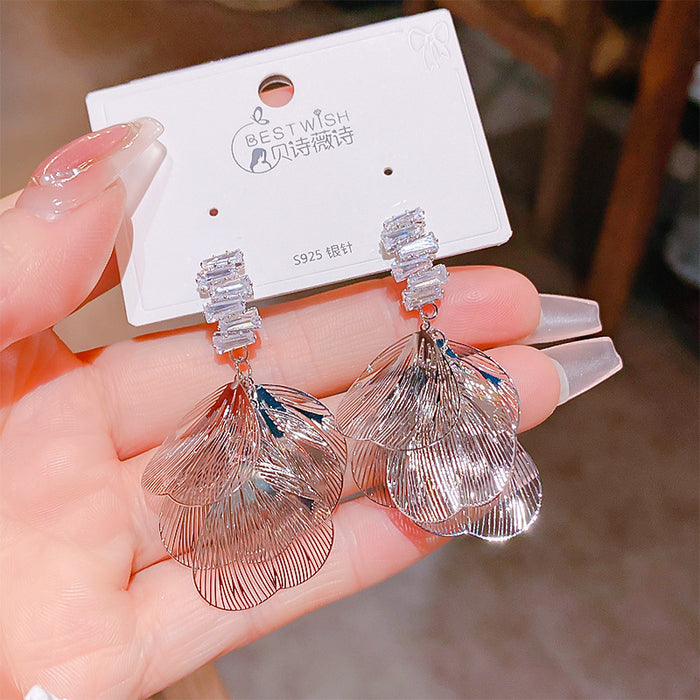 Wholesale Large Petal Zircon Earrings Women's Niche High-end Fashion Earrings